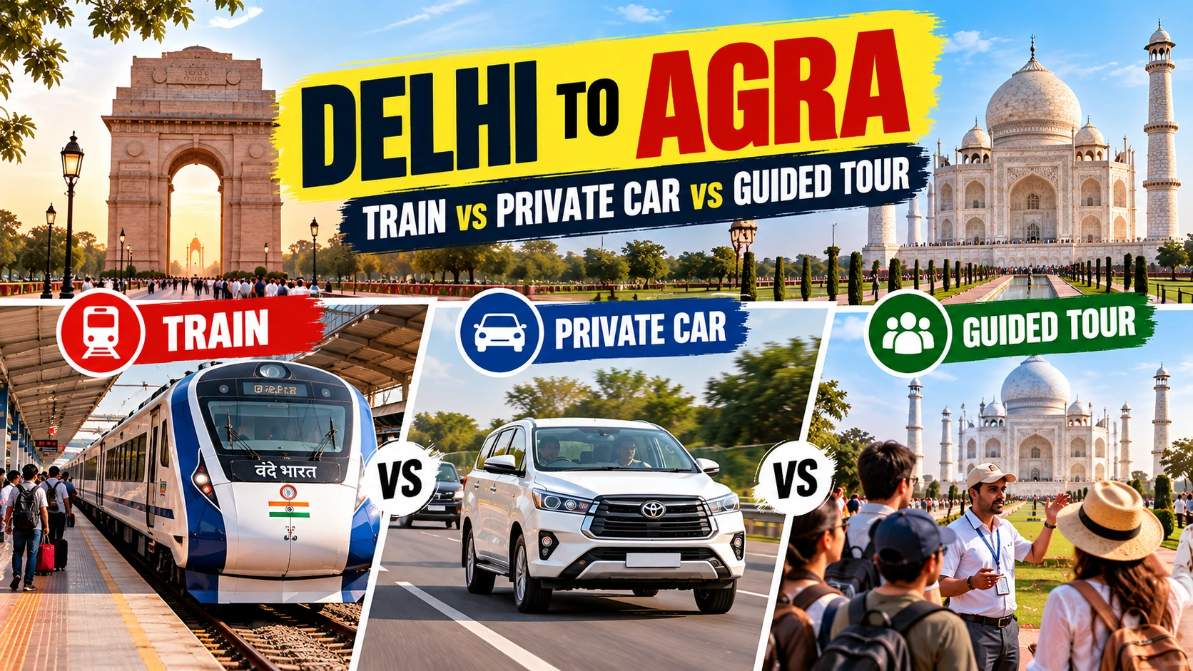Delhi to Agra: Train vs Private Car vs Guided Tour